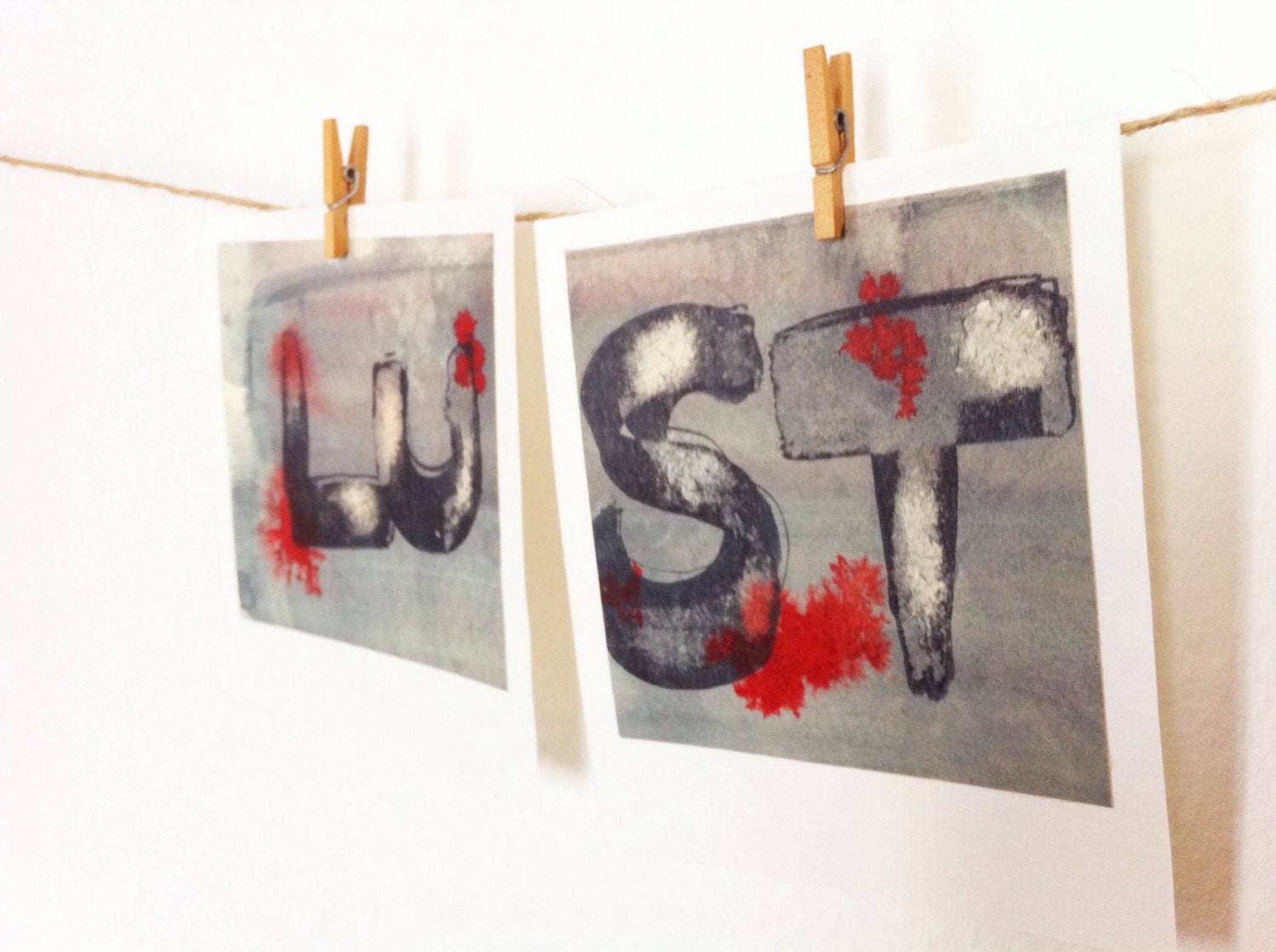 Polaroid art original mixed media. Ink Type Roid. LUST. Set of 2. 