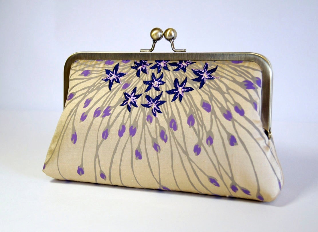 EllenVintage Opulence Gold & Violet Silk Clutch, wedding clutch, wedding bag, bridesmaid clutch, Bridal clutch, Purse for wedding