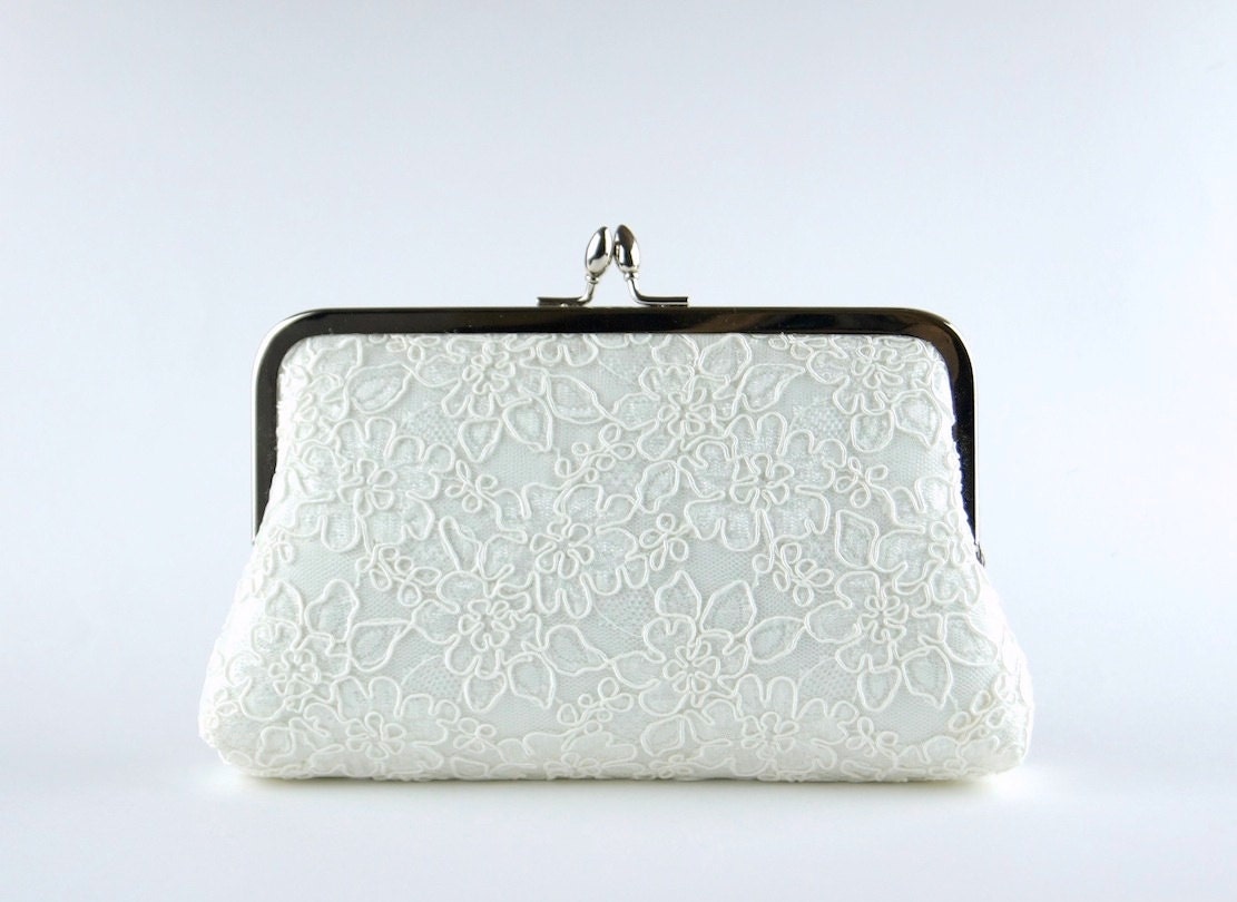 EllenVintage Alencon Lace Silk Clutch in Ivory, Choose your Frame, wedding clutch, wedding bag, bridesmaid clutch, Bridal clutch