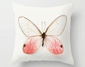 Pillow Case - Pink Glasswing Butterfly - Insect Bug Nature Home Decor - Pink Rose - Pillow Cover  - Fine Art Pillow - 18x18