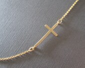 Sideways Gold Cross Necklace