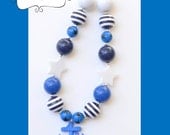 Girls Chunky Necklace "SET SAIL" Anchor Navy, Royal, White Nautical