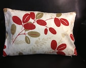 12"x18" lumbar with beige and red leaves 
