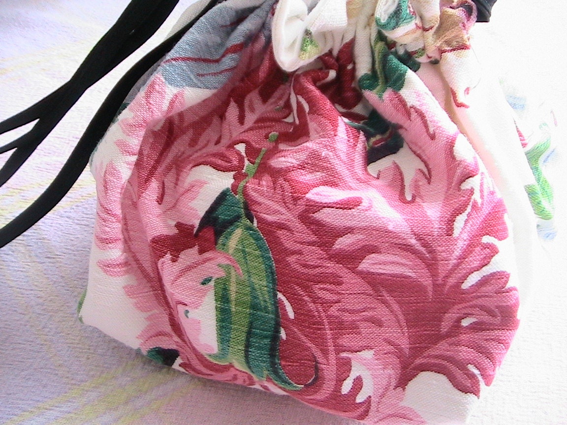 Carol's Handmade Drawstring Bag in Pink, Red, Green Floral