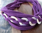Bright Purple with White Mother of Pearl Acrylic Beads Cotton Jersey Necklace
