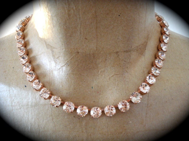 Rose Gold Champagne Necklace, rose gold crystal necklace, Swarovski necklace, tennis necklace,  rose gold settings