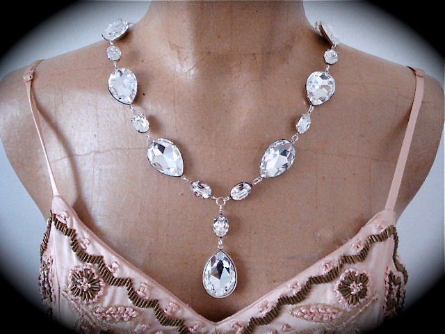 Large Swarovski Crystal Teardrop  Necklace - crystal drop necklace, Wedding necklace, bridal pendant necklace