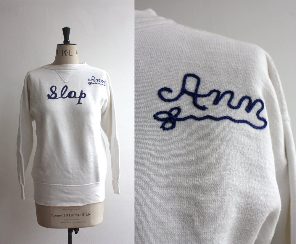 Vintage 1950s White Sweatshirt Size M