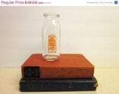 20% OFF SALE Vintage Pyro Square Bottle, Half Pint, Batavia Dairy Co, Illinois, Mid Century