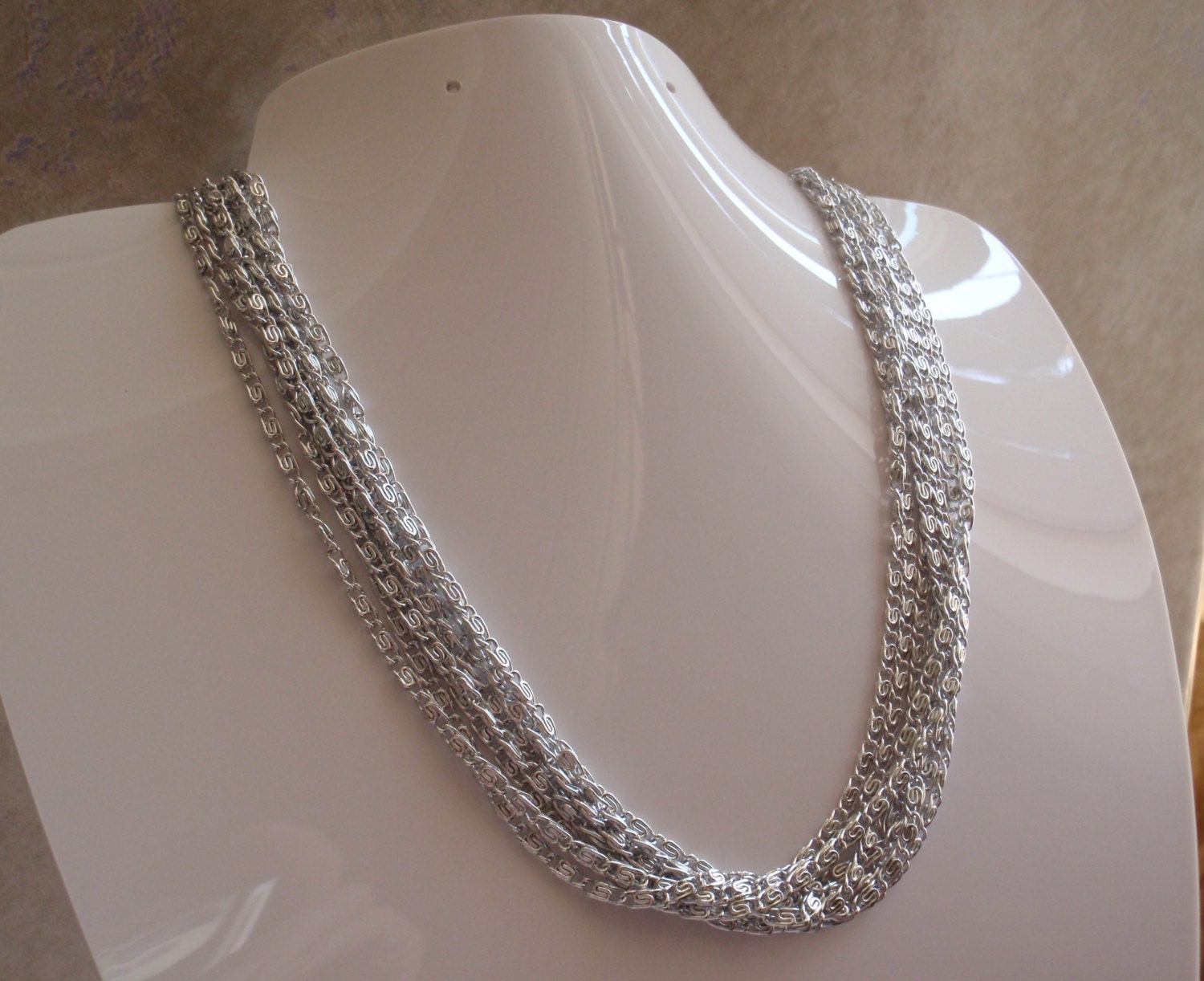 Silver Aluminum Multi Strand Necklace Vintage Sarah Coventry
