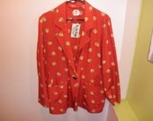 Ungaro Ter red silk floral rose blazer 80s designer jacket XL size 8 10 12