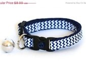 ON SALE Chevron Cat Collar - Navy Blue - Small Cat / Kitten Size