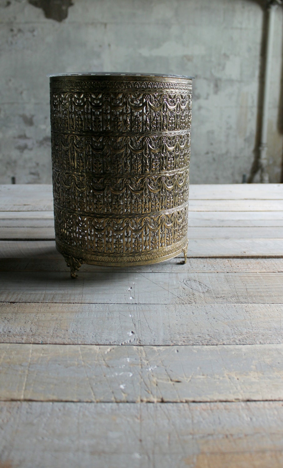Vintage Metal Waste Basket / Planter
