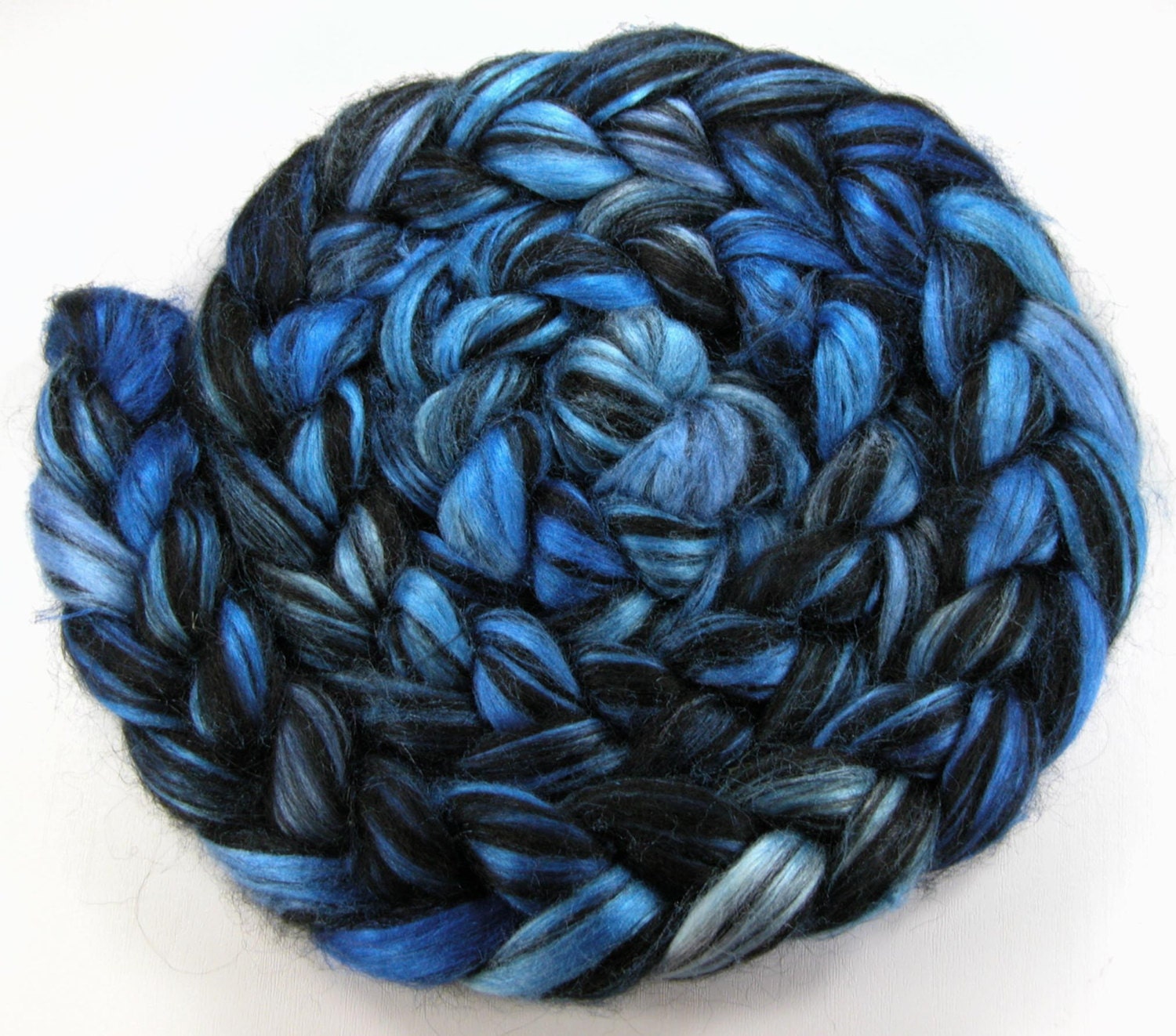 Superfine baby alpaca and tussah silk combed top 100g (3.5oz) handpainted fiber - Black Jewels - Sapphire - Made to Order