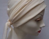 Hat Summer Slouch Ivory Cotton Jersey w Matching Headband Chemo Scrub Cap