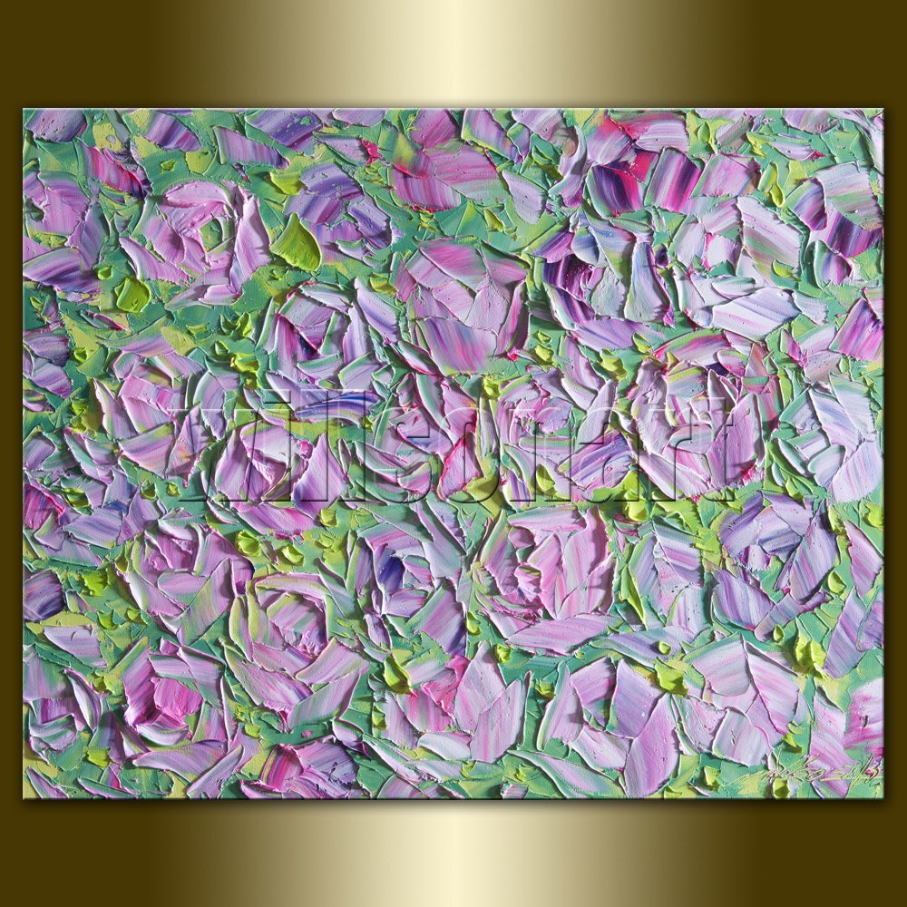 Rose Pink Roses Floral Original Painting Textured Palette Knife Oil on Canvas Contemporary Modern Art 16X20 by Willson Lau