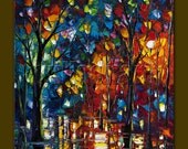 Original Textured Palette Knife Landscape Painting Oil on Canvas Contemporary Modern Art Rainy Night 24X24 by Willson Lau