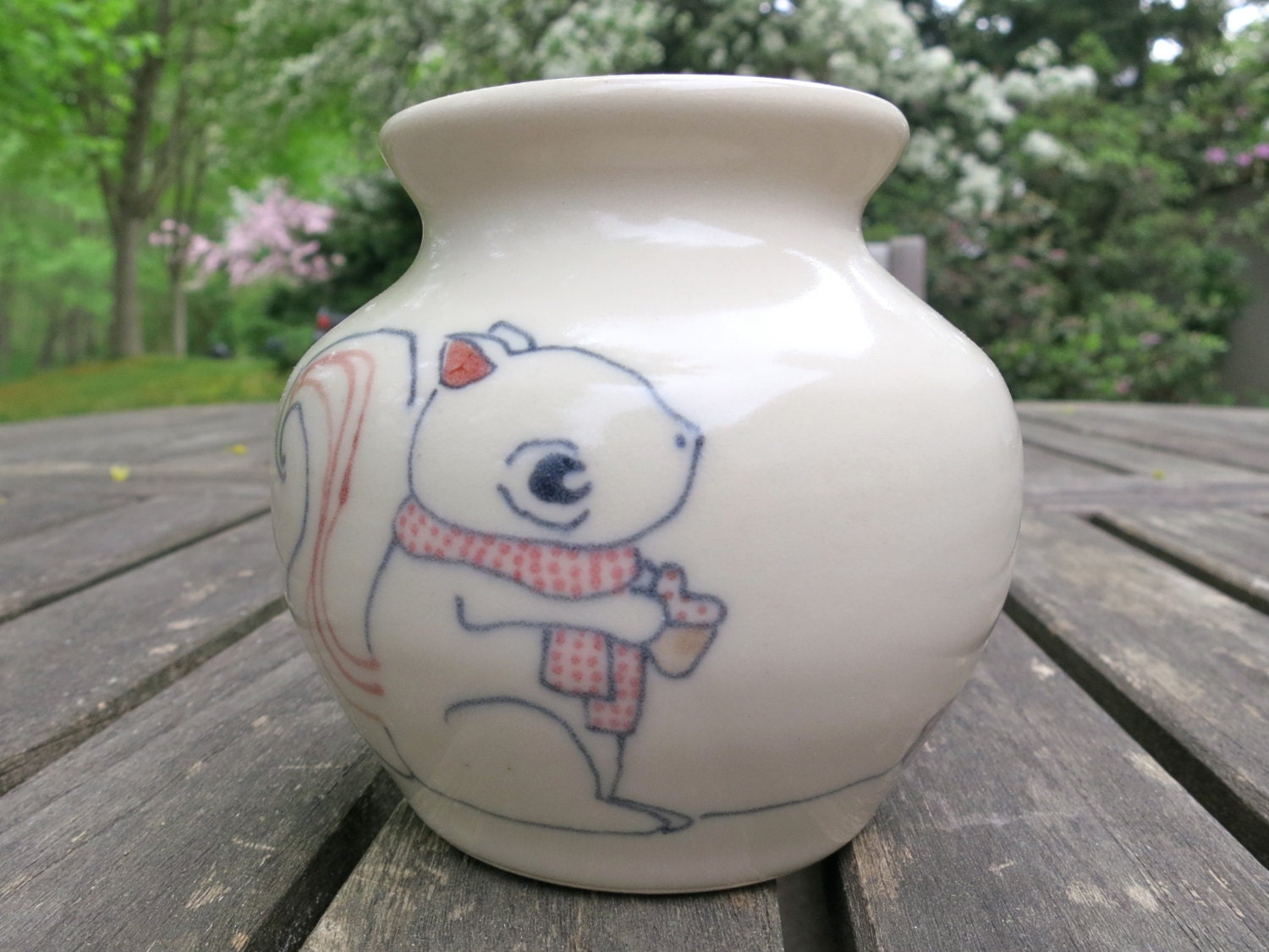 Squirrel Wildflower Vase - Handmade Ceramic Small Vase