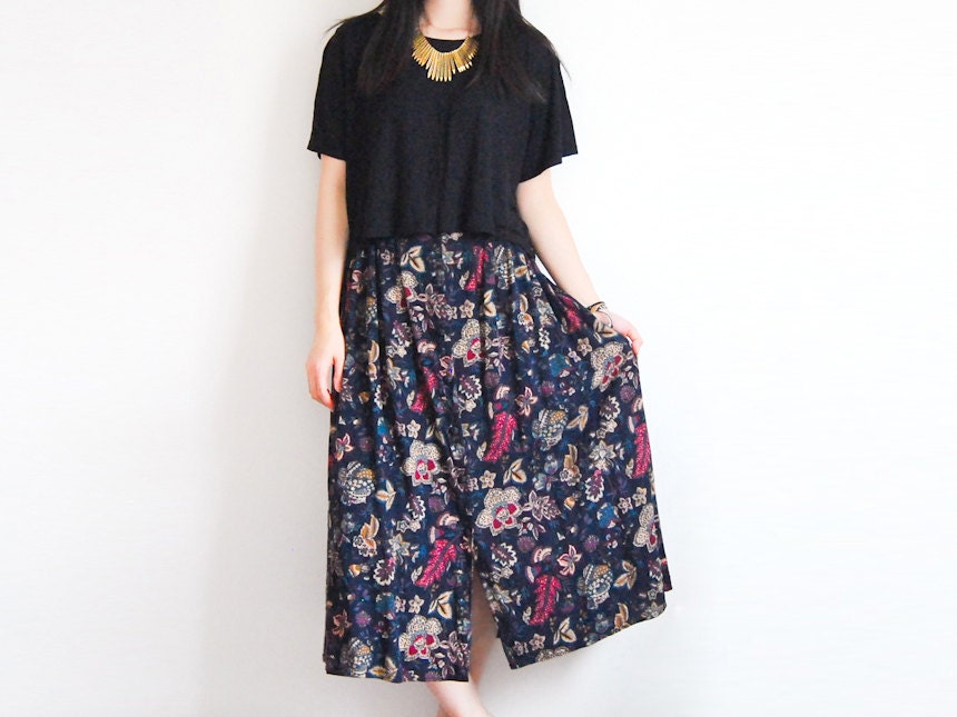 Vintage Floral Midnight Gypsy Garden Maxi Skirt