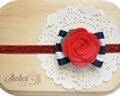 PICK 1 - 4th of July Headband or Hair Clip - Felt Flower and Grosgrain Ribbon