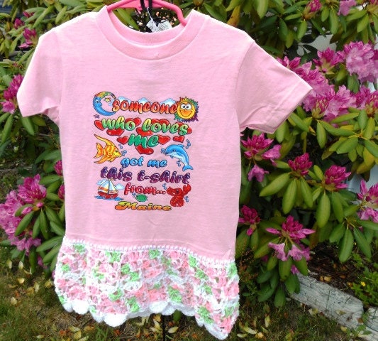 Pretty Maine T-Shirt Dress Hand Crochet Skirt,  Free Crochet Purse included with purchase