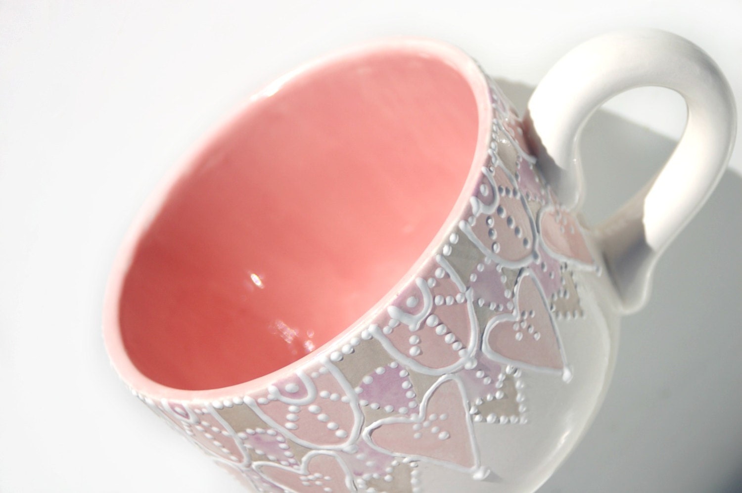 Pink and grey designed painted coffee cup or soup mug