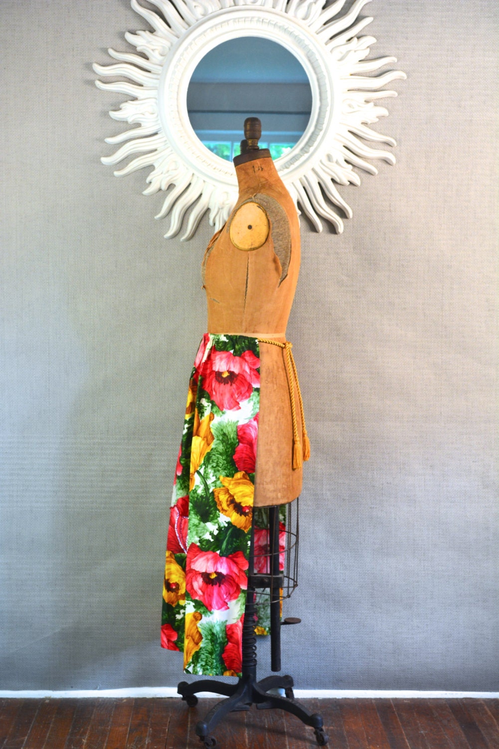 50s Hostess Apron/ Chic Lux Floral, Sequin, Tassel/ Ellen Lockwood