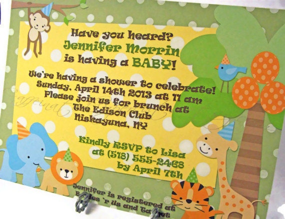 Jungle Animals Party Invitation Set of 10 for Birthdays, Baby Showers Elephant Lion Tiger Giraffe Monkey