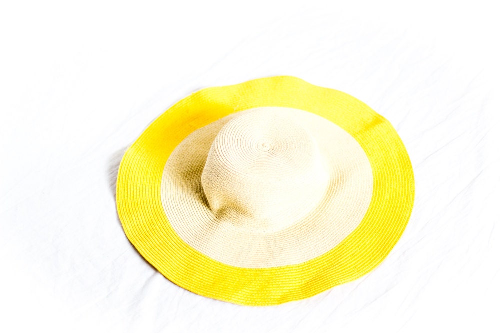 womens spring picnic summer hat with yellow stripe