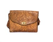 floral embellished tooled leather satchel purse
