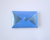 Leather Business Card Case or Wallet - Powder Blue Metallic and Shiny