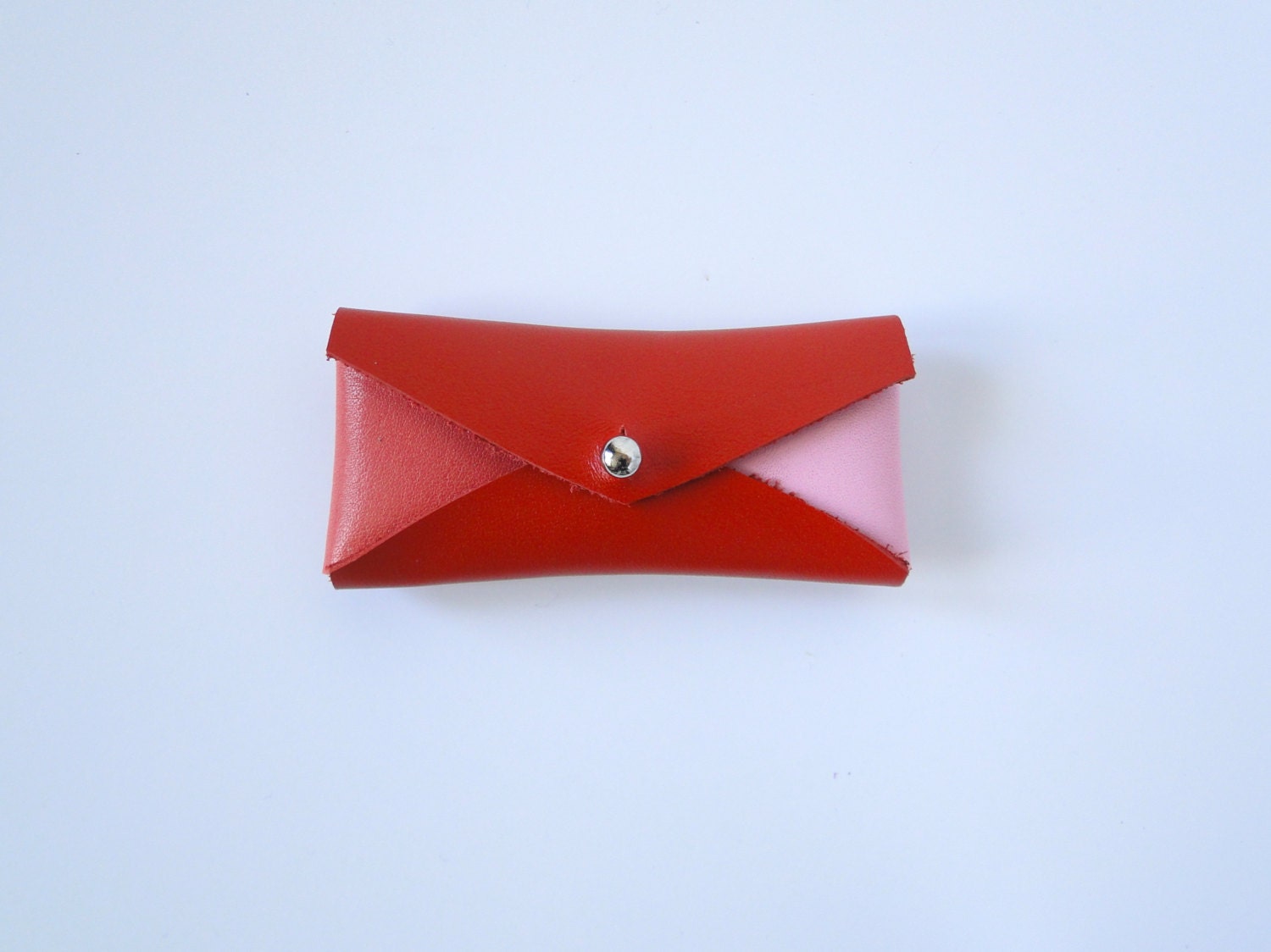 Leather Mini Business Card Case - Red and Two-Tone Pink Color Block