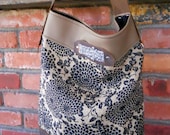 Burlap and leather cross body tote