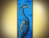 Blue Heron Painting original acrylic on canvas 10x30