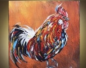 Rooster original acrylic painting on canvas great GIFT
