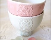 Pair of Pink and Pale Green Porcelain Lace Bowl-Hideminy Lace Series