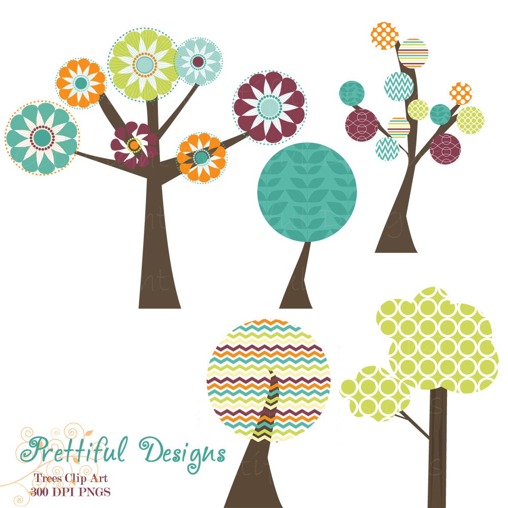 Clip Art Tree Teal Green Purple Orange Clipart Commercial Use Instant Download East (577) Il_170x135