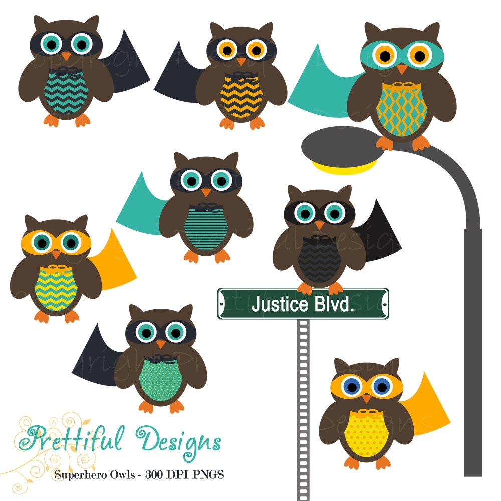 50% Off Sale Superhero Owl Clip Art for Digital Scrapbooking, Invitations, Paper Goods, Card Making (244) Il_570xn