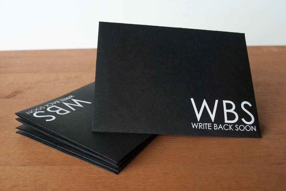 black envelopes set of five: wbs write back soon