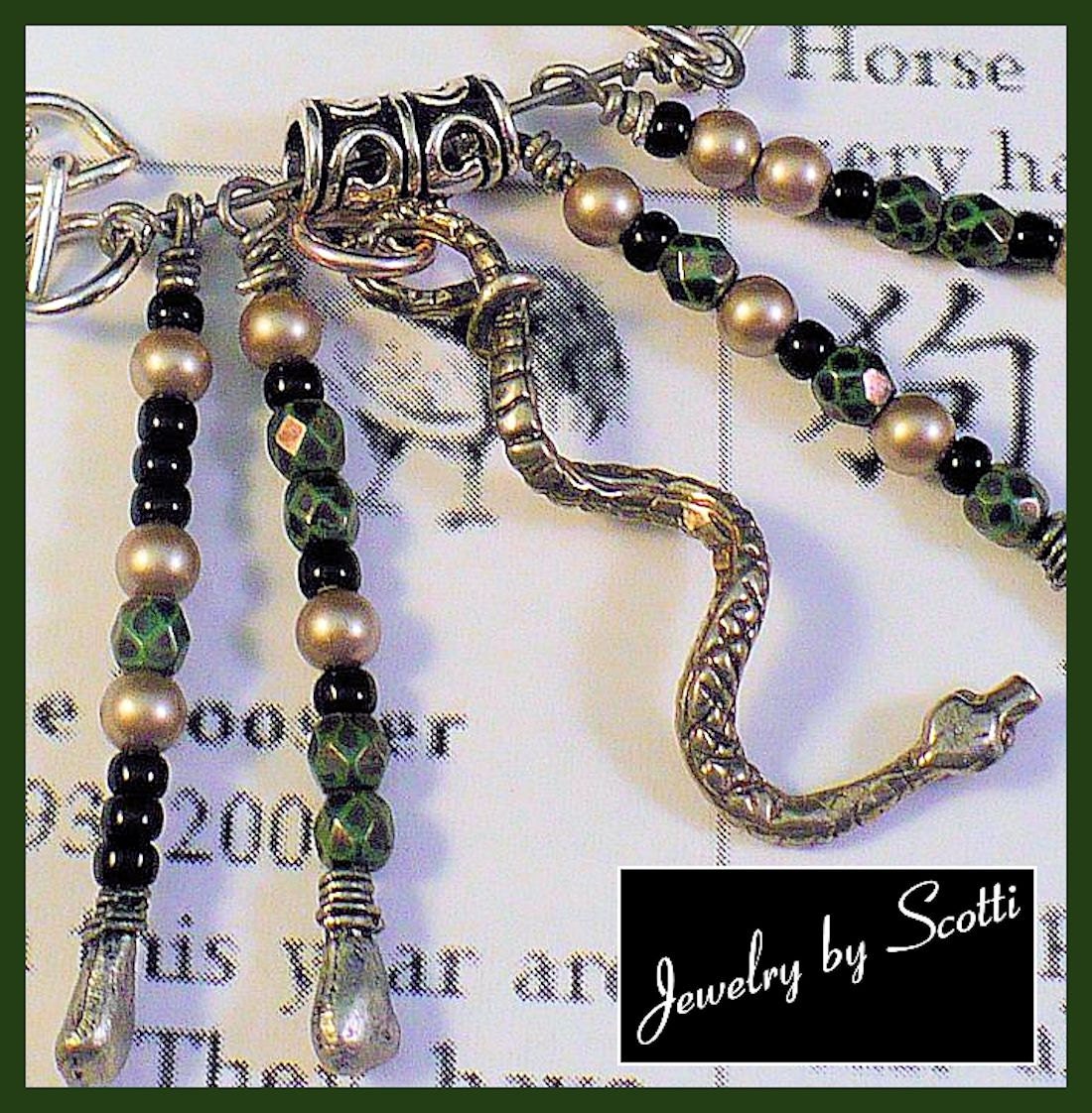 Silver Chain Snake Charm Swarovski Czech Glass Dangle Necklace
