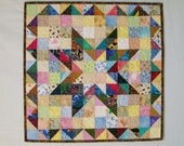 Eight Pointed Patchwork Star Miniature Prim Scrap Quilt Wall Hanging Table Topper