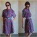 Vintage 70s Plaid Dress  /  Country Western  Cowgirl Mini Shirtwaist Dress  /  1970s Red Blue  /  Medium M Large L