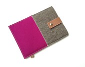 IPAD COVER pink and brown felt and leather - cognac buffalo leather closure - For Ipad 1 2 3 4 & smartcover - mothersday gift