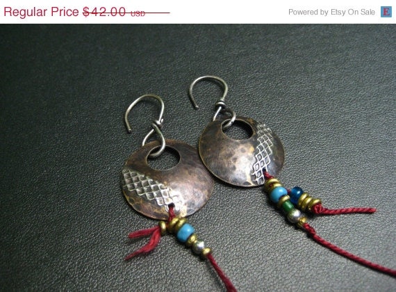 50off SALE FREE SHIPPING African Bead Brass Earrings  Mixed Metal Jewelry