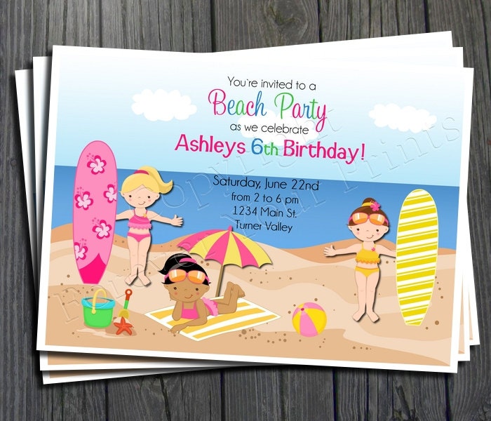 Beach Party Birthday Invitation - FREE Thank You Card included Il_170x135