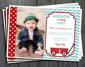 Little Red Wagon Birthday Invitation - FREE Thank You Card included