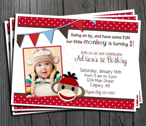 Monkey Birthday Invitation - FREE Thank You Card included Il_570xn