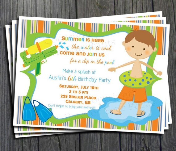 Pool Party Birthday Invitation - FREE Thank You Card included Il_570xn