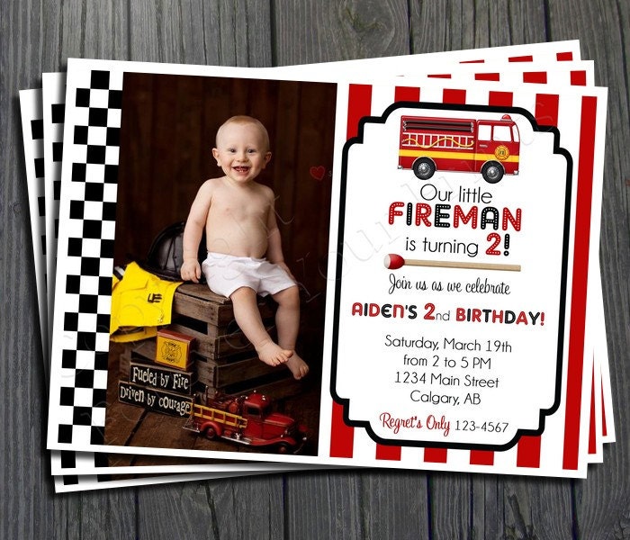Fireman Birthday Invitation - FREE Thank You Card included Il_570xn
