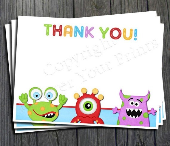 Monster Party Thank You Card - Printable Design Il_570xn